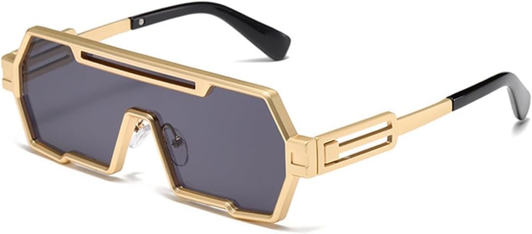 Retro Steampunk Sunglasses for Men Fashion Cool One Piece Irregular Metal Frame Sunglasses