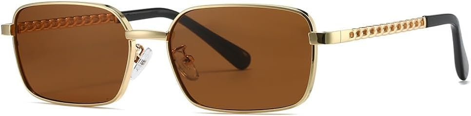 Small Frame Chain Temple Sunglasses - 60mm Width UV400 Glasses, Retro Vintage Style with Decorative Side Chains