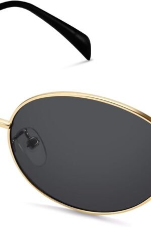 Retro Oval Sunglasses for Women, Trendy Chic Gold Frame Shades