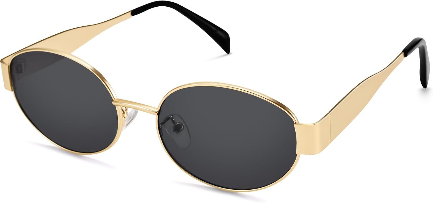 Retro Oval Sunglasses for Women, Trendy Chic Gold Frame Shades