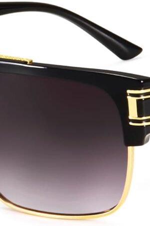 Square Sunglasses for Men Classic Oversized Sun Glasses Retro Semi Rimless Gold Alloy Frame UV400