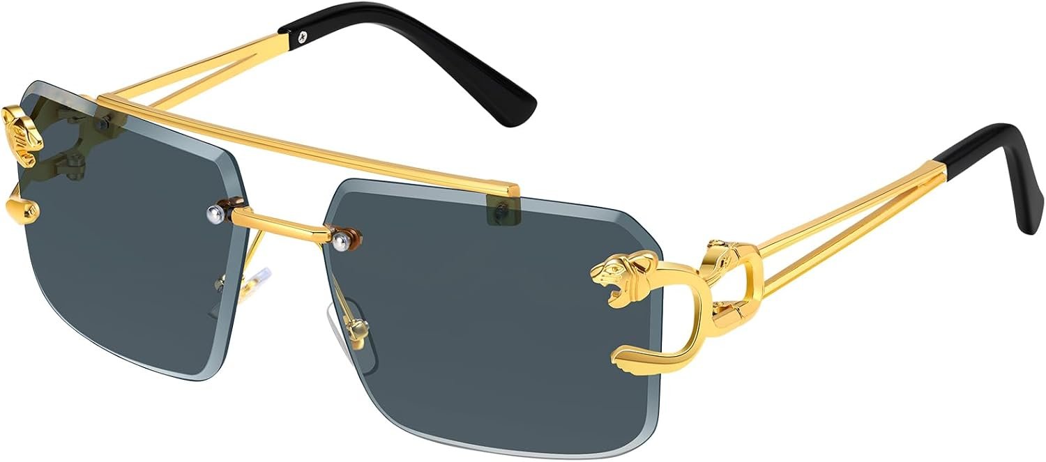 Rimless Sunglasses for Men Square Fashion Shades Tinted Lens Metal Frameless Rectangle Glasses UV400