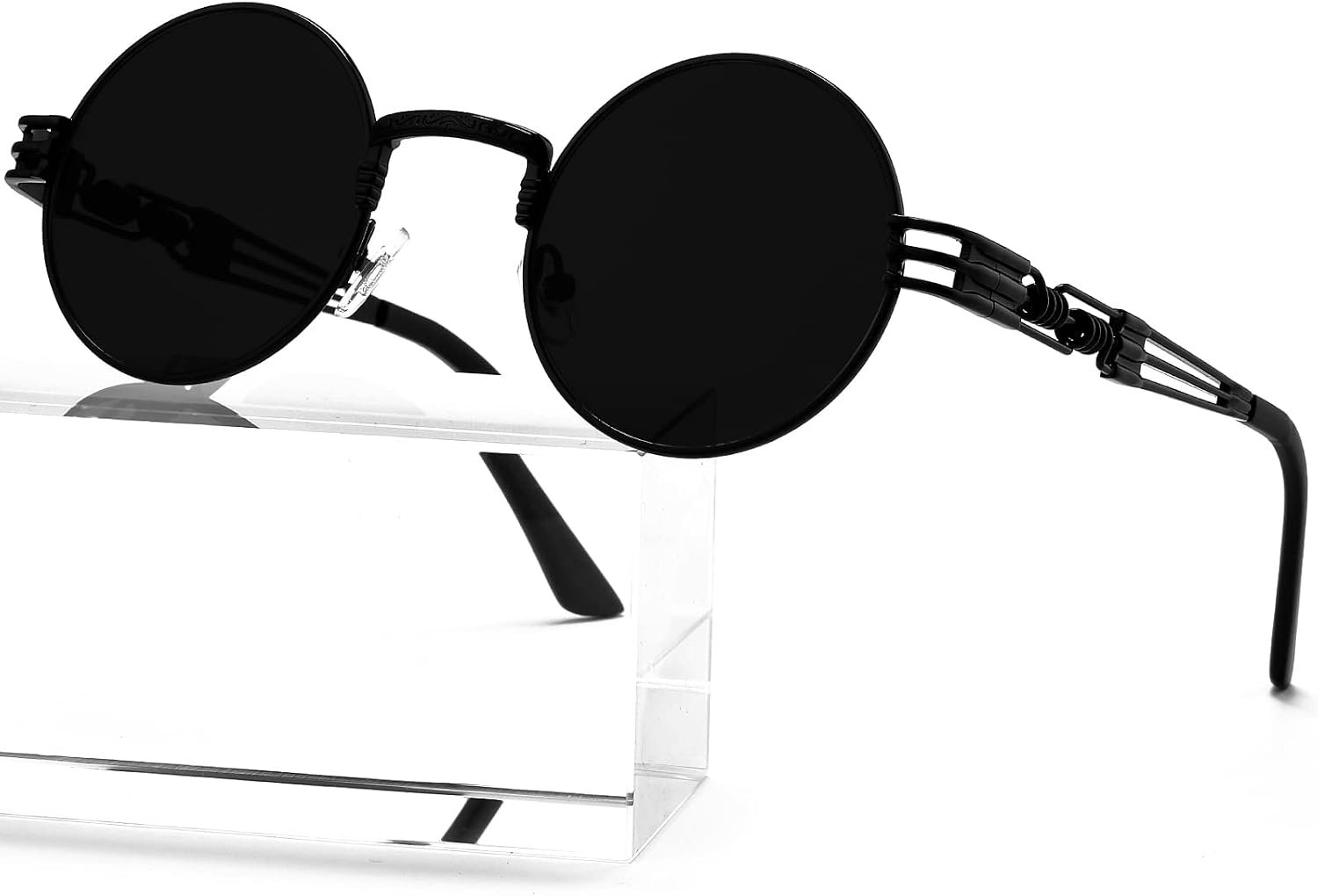 Round Steampunk Sunglasses for Men Women Retro Circle Hippie Glasses Metal Frame 100% UV Blocking Lens