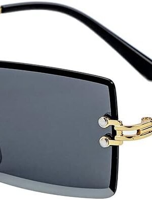 Rimless Rectangle Sunglasses for Women Mens Fashion Vintage Frameless Square Glasses with Gradient Lens
