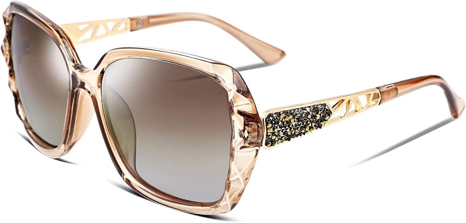 Polarized Women Square Sunglasses Sparkling Composite Shiny Frame
