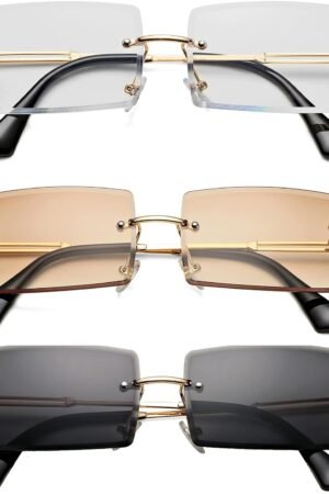 Rectangle Sunglasses for Men/Women Small Rimless Square Shade Eyewear