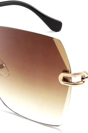 Classic Rimless Sunglasses Women Metal Frame Diamond Cutting Lens Sun Glasses