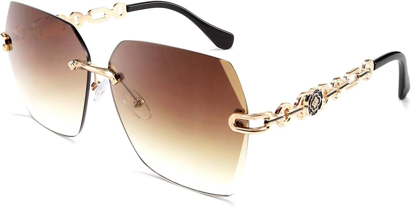 Classic Rimless Sunglasses Women Metal Frame Diamond Cutting Lens Sun Glasses