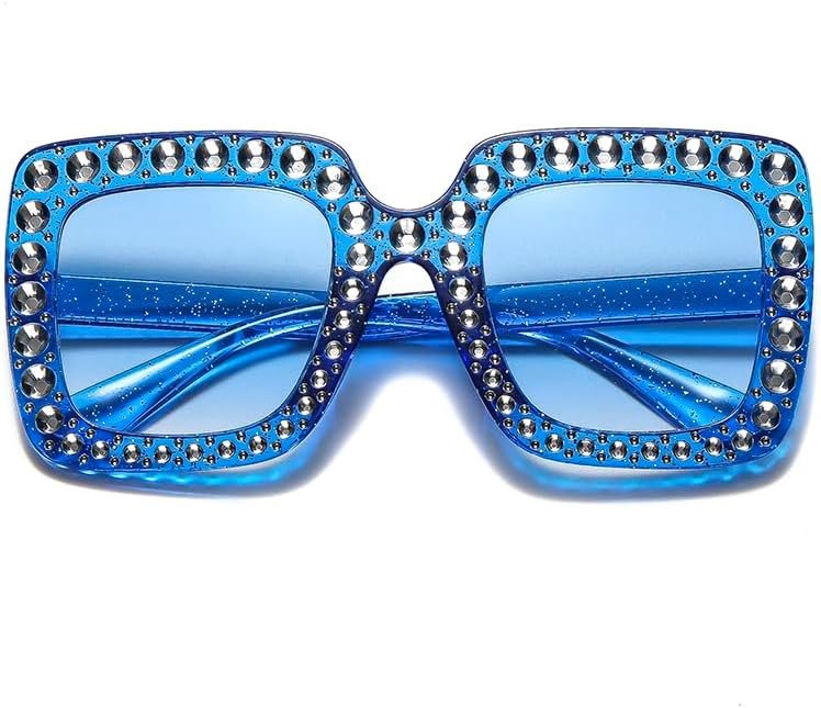 Oversized Crystal Sunglasses for Women Men Square Sparkling Disco Glasses