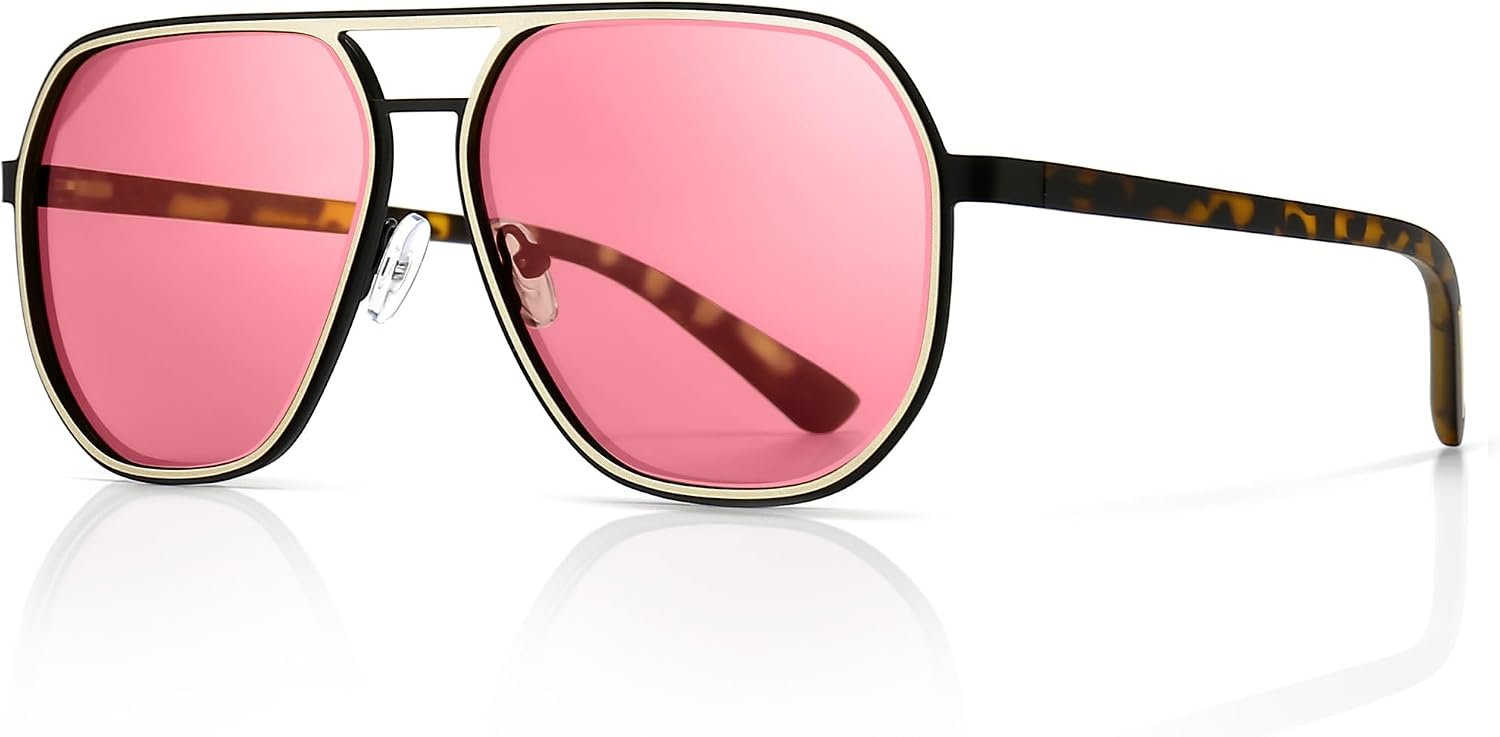 Polygon Aviator Sunglasses for Men Polarized Trendy Square Sun Glasses Retro Pilot Shades UV Protection