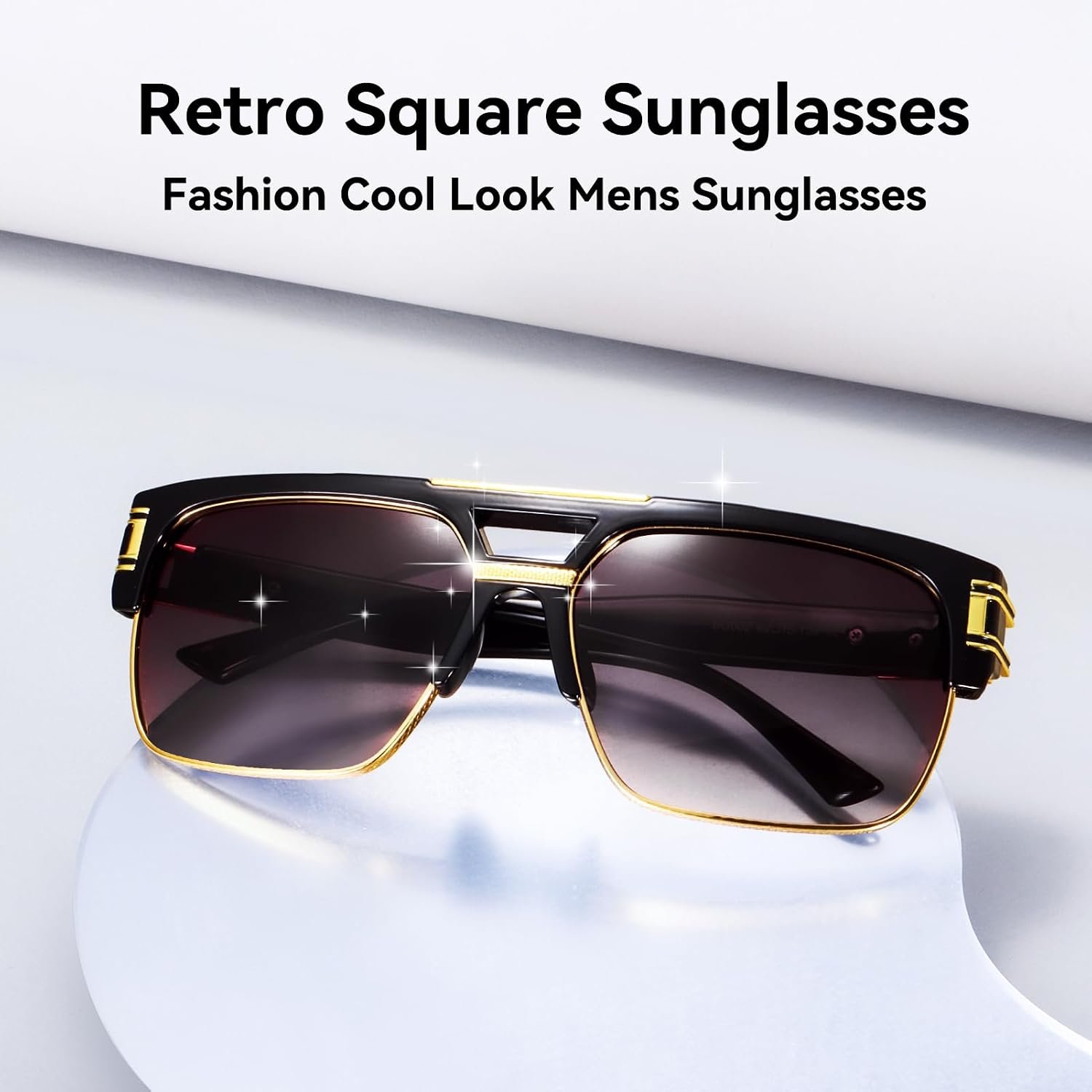 Square Sunglasses for Men Classic Oversized Sun Glasses Retro Semi Rimless Gold Alloy Frame UV400 - Image 2