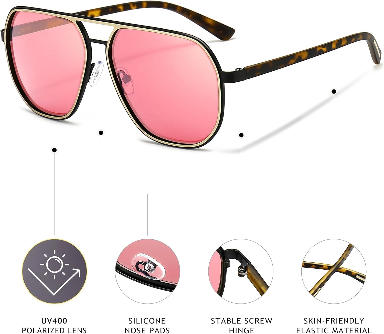 Polygon Aviator Sunglasses for Men Polarized Trendy Square Sun Glasses Retro Pilot Shades UV Protection - Image 2
