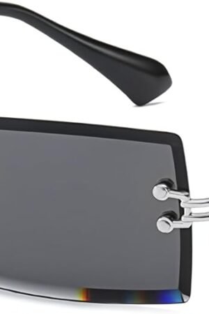 Retro Rimless Rectangle Sunglasses for Women Men Tinted Lens Gold Metal Frameless Vintage Square Glasses