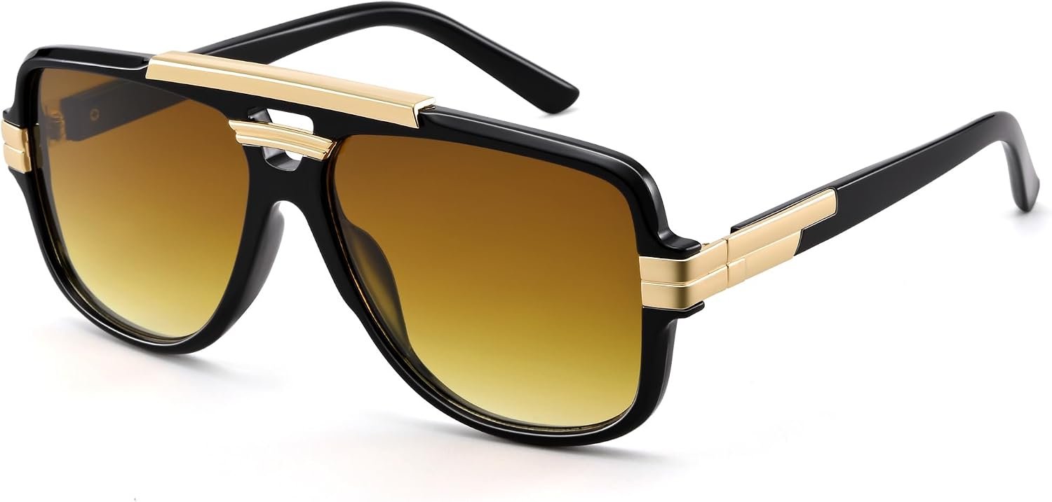 Retro Oversized Aviator Sunglasses for Men Women, Square Frame Shades
