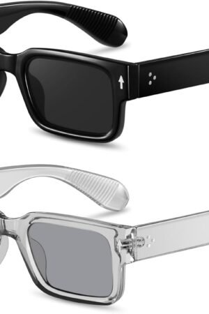 Square Frame Sunglasses for Women Men Trendy Chunky Rectangle Sun Glasses Black Shades UV400 Protection