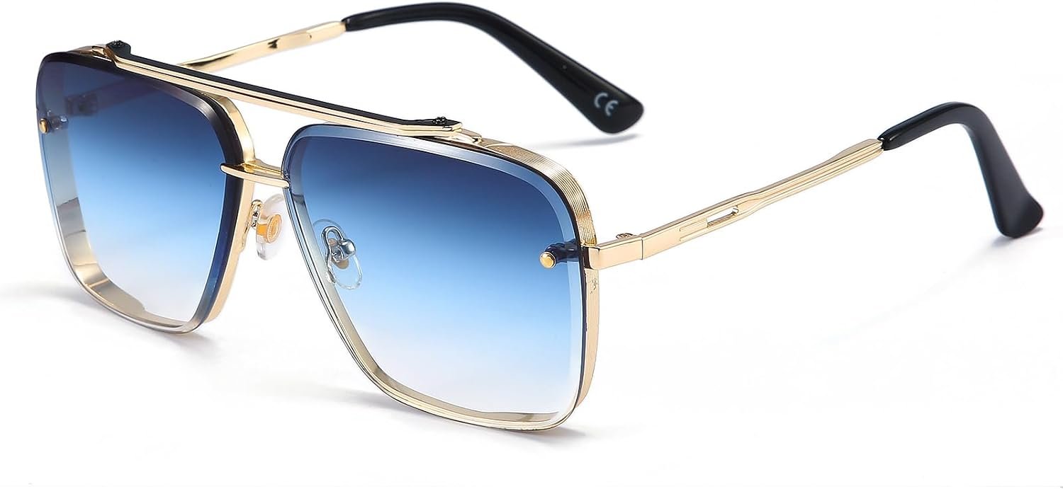 Square Aviator Sunglasses for Men and Women Fashion Metal Vintage Gradient Shades Sunglasses UV400 Protection