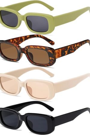 4 Pieces Retro Vintage Sunglasses Small Square Rectangle 90s Glasses Trendy  for Women Aesthetic Accessories
