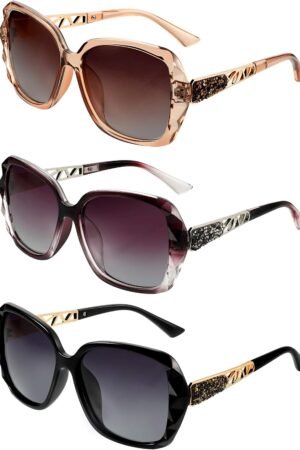 3 Pcs Women Oversized Sunglasses Rhinestone