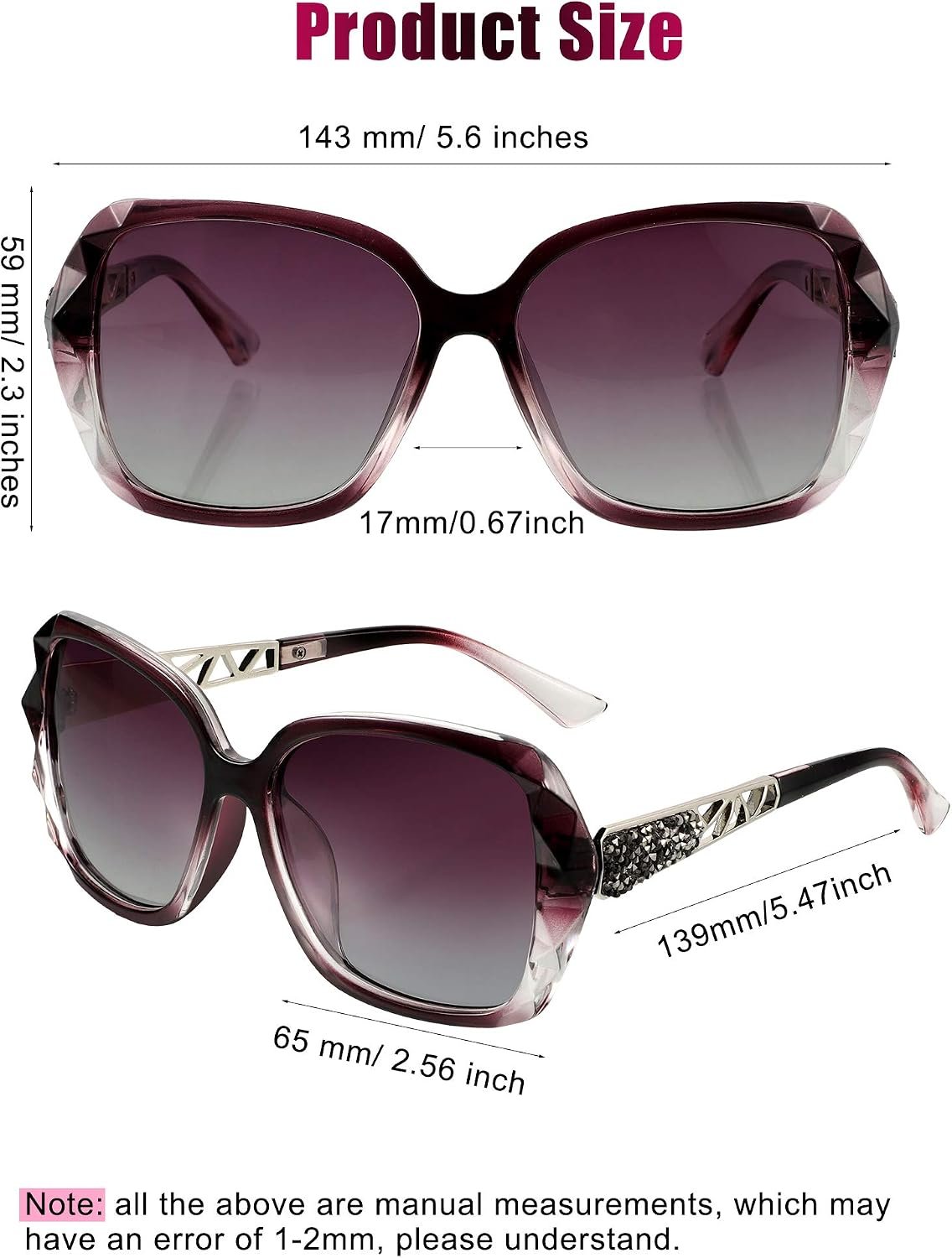 3 Pcs Women Oversized Sunglasses Rhinestone - Image 2
